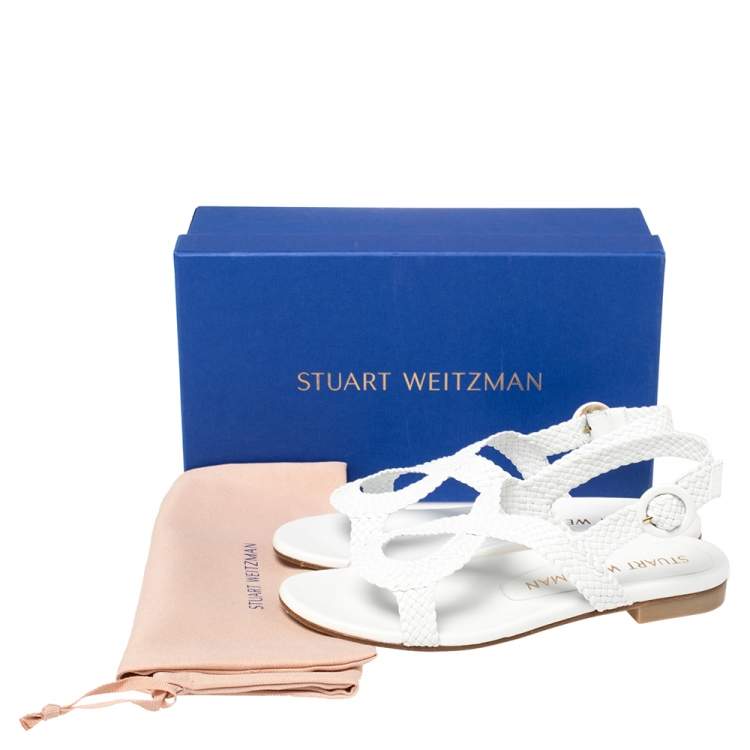 Pre Owned Stuart Weitzman White Leather Theodora Flats Size 38