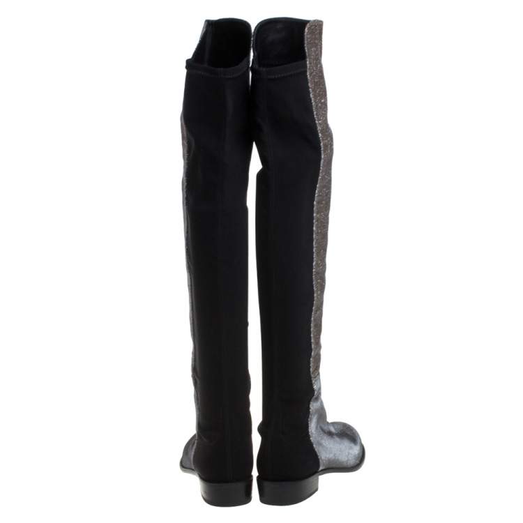Pre Owned Stuart Weitzman Multicolor Lurex And Stretch Fabric Knee Length Boots Size 37.5
