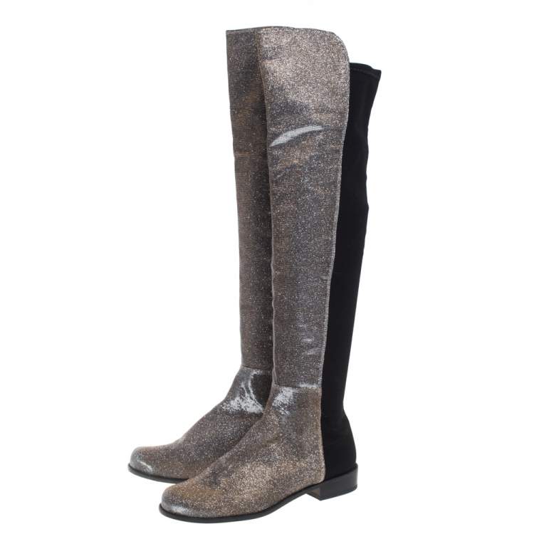 Pre Owned Stuart Weitzman Multicolor Lurex And Stretch Fabric Knee Length Boots Size 37.5