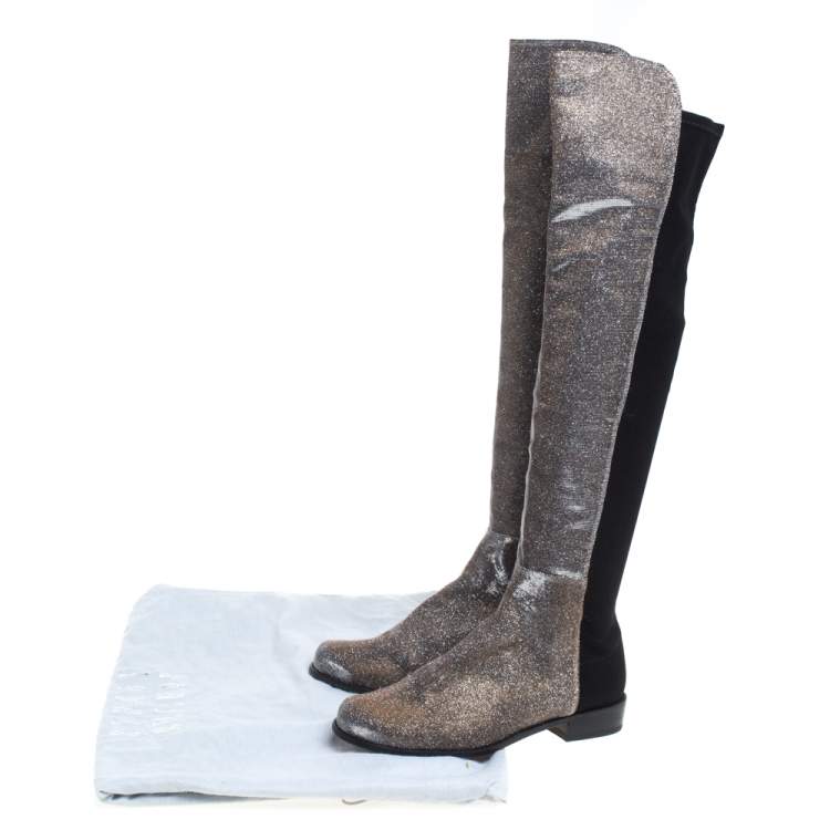 Pre Owned Stuart Weitzman Multicolor Lurex And Stretch Fabric Knee Length Boots Size 37.5