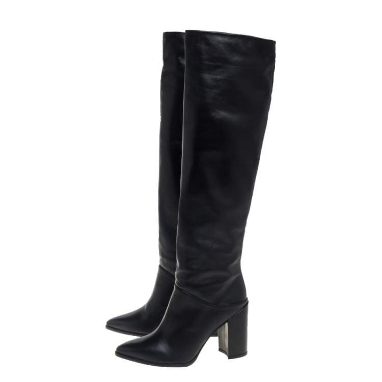 مملوكة مسبقًا Stuart Weitzman Black Leather Knee Length Boots Size 38