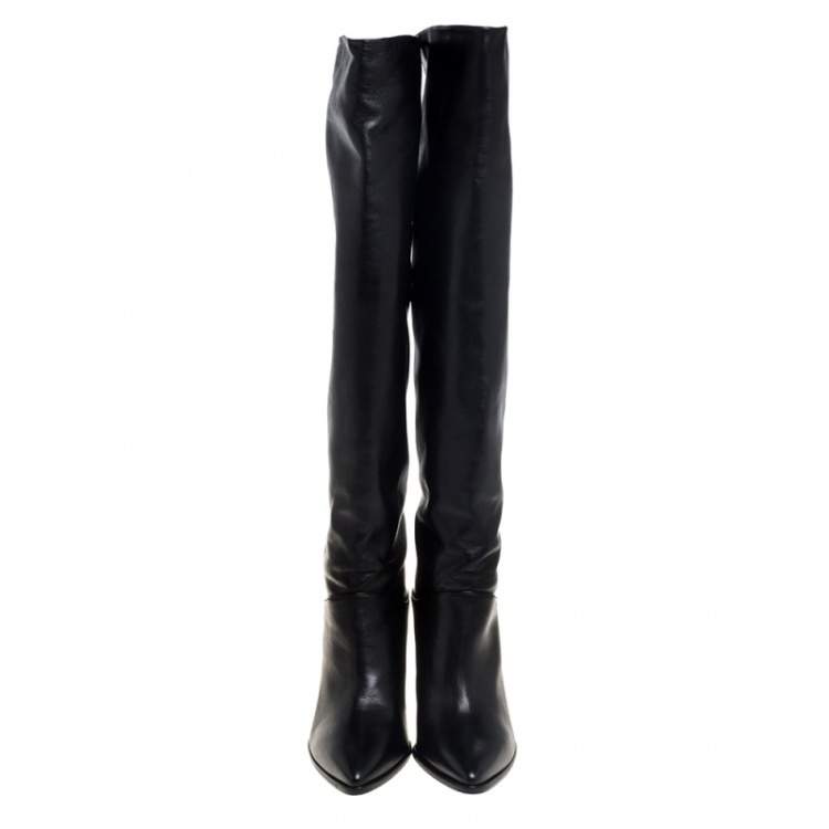 مملوكة مسبقًا Stuart Weitzman Black Leather Knee Length Boots Size 38