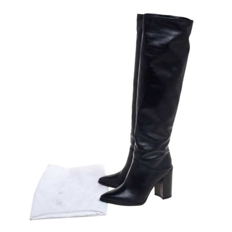 مملوكة مسبقًا Stuart Weitzman Black Leather Knee Length Boots Size 38