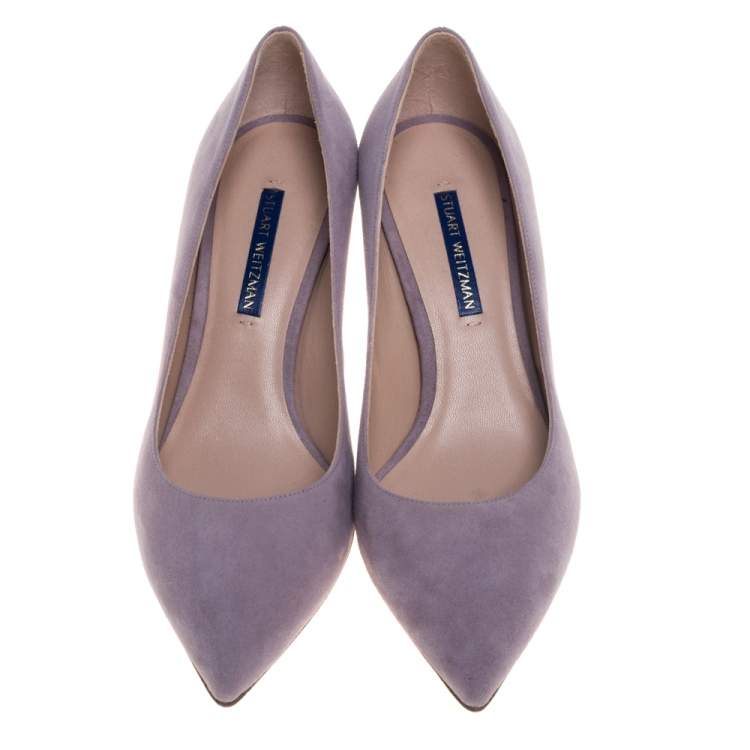 Pre Owned Stuart Weitzman Lilac Suede Pointed Toe Pumps Size 38
