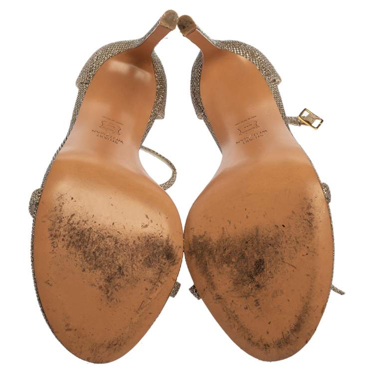 مملوكة مسبقًا Stuart Weitzman Gold Glitter Fabric Nudist Sandals Size 39