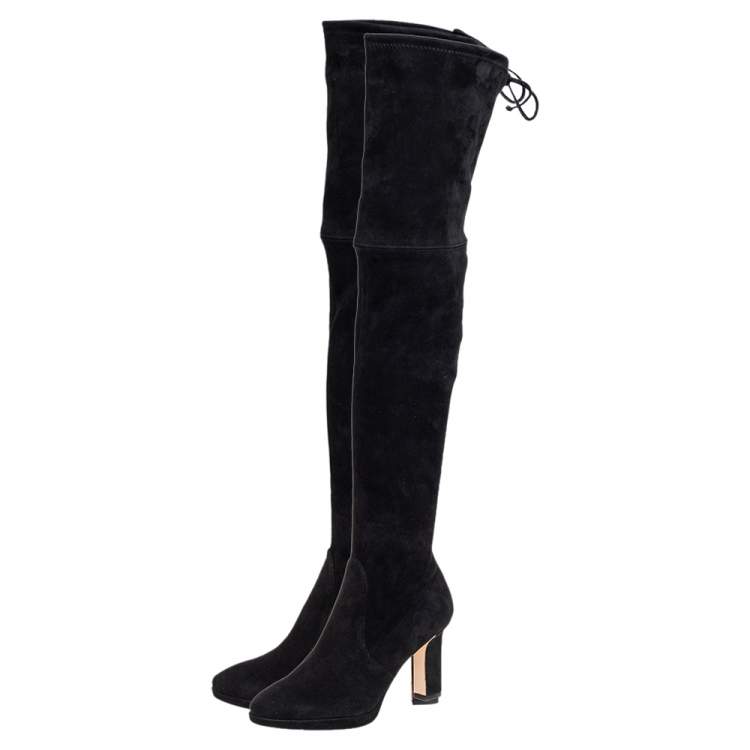 Pre Owned Stuart Weitzman Black Suede Ledyland Over-The-Knee Boots Size 35.5