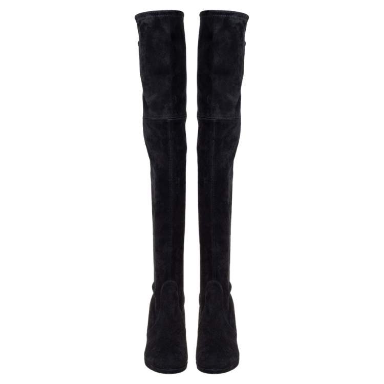 Pre Owned Stuart Weitzman Black Suede Ledyland Over-The-Knee Boots Size 35.5
