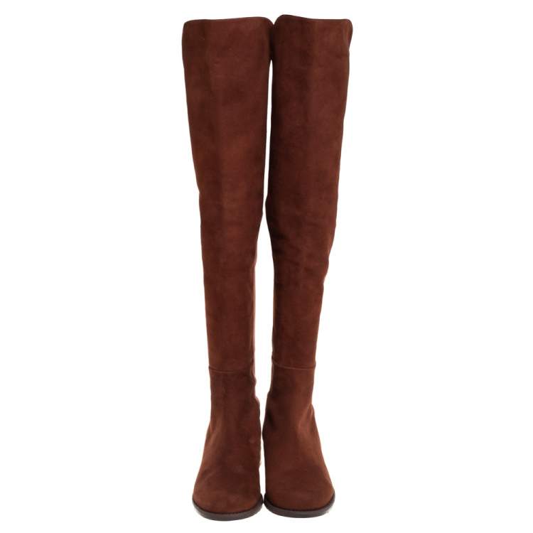 Pre Owned Stuart Weitzman Brown Suede Knee Length Boots Size 40