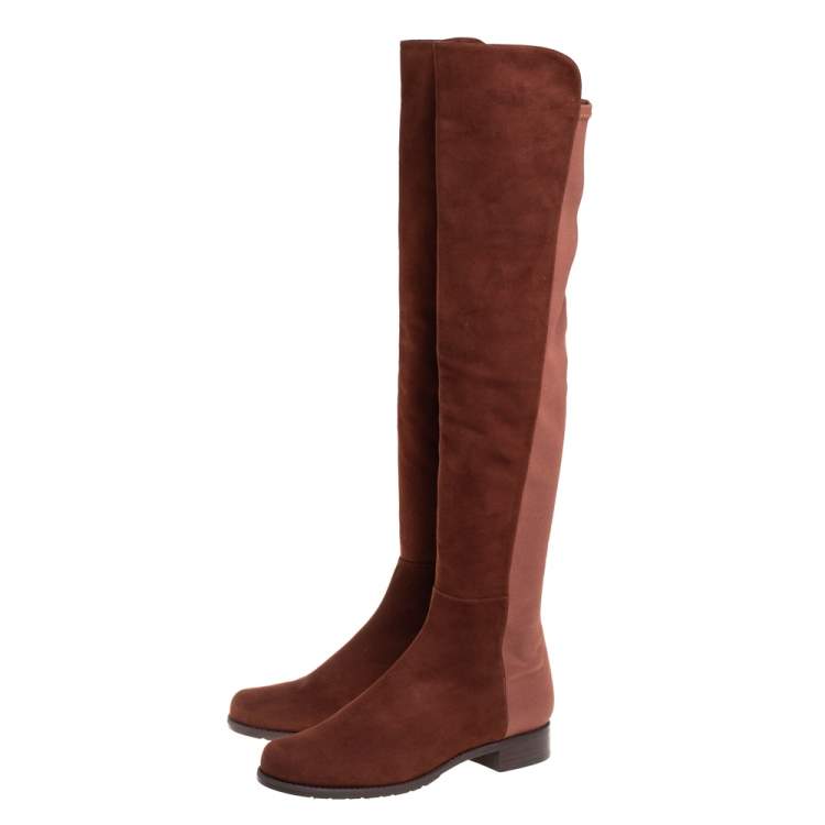 Pre Owned Stuart Weitzman Brown Suede Knee Length Boots Size 40