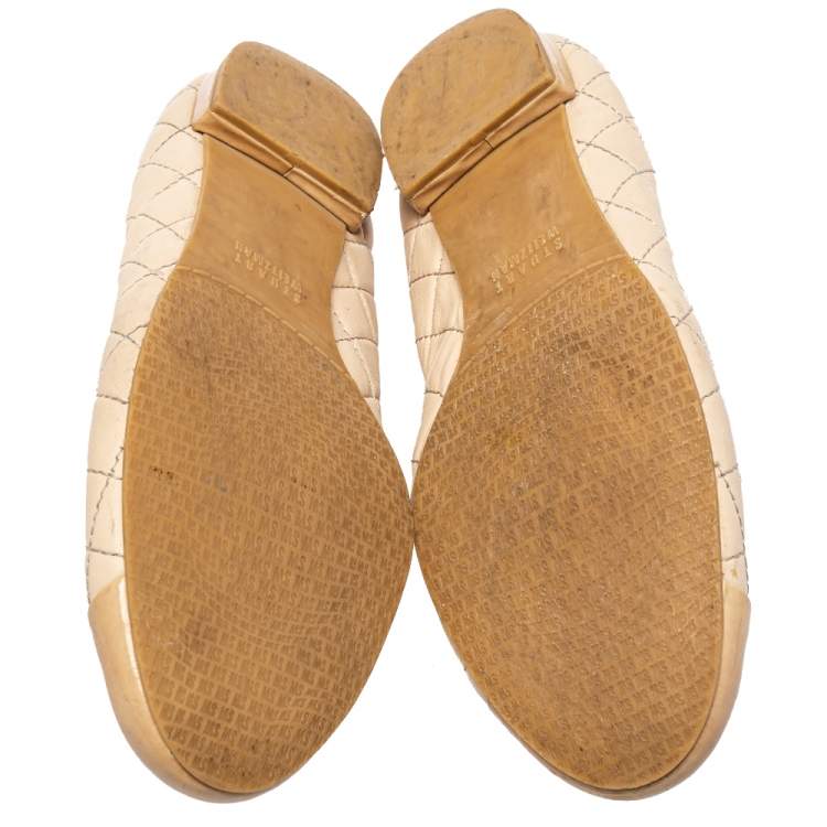 Pre Owned Stuart Weitzman Beige Leather And Patent  Ballet Flats Size 38.5