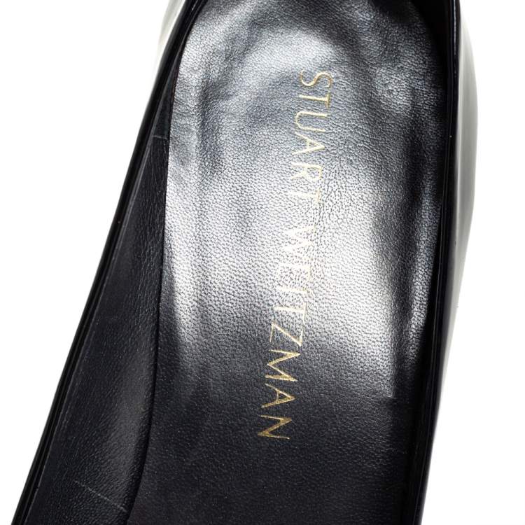 Pre Owned Stuart Weitzman Black Patent Leather Platform Peep Toe Pumps Size 36.5 