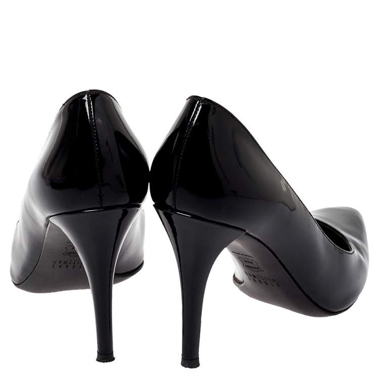Pre Owned Stuart Weitzman Black Patent Leather Heist Pointed Toe Pumps Size 38.5