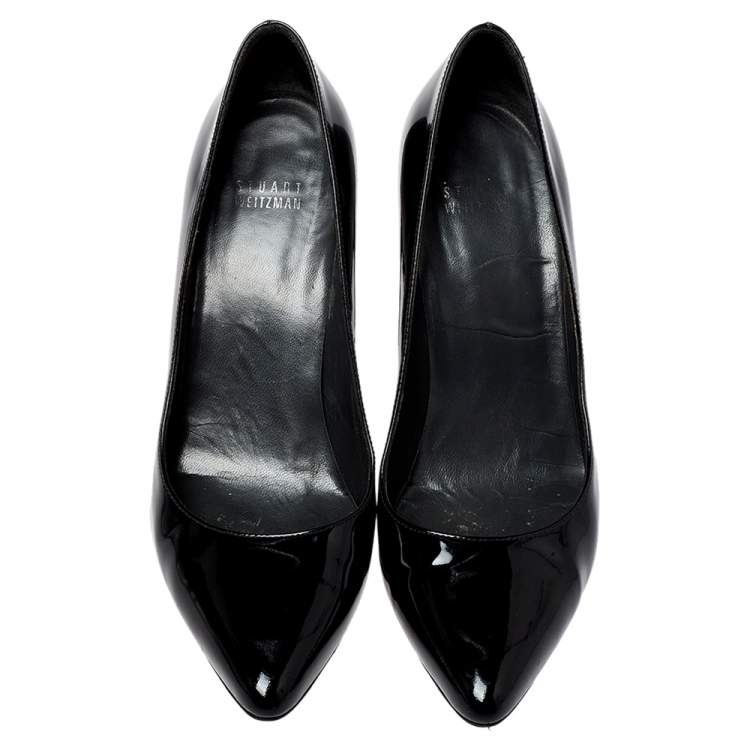 Pre Owned Stuart Weitzman Black Patent Leather Heist Pointed Toe Pumps Size 38.5