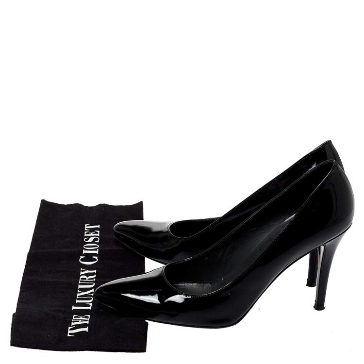 Pre Owned Stuart Weitzman Black Patent Leather Heist Pointed Toe Pumps Size 38.5