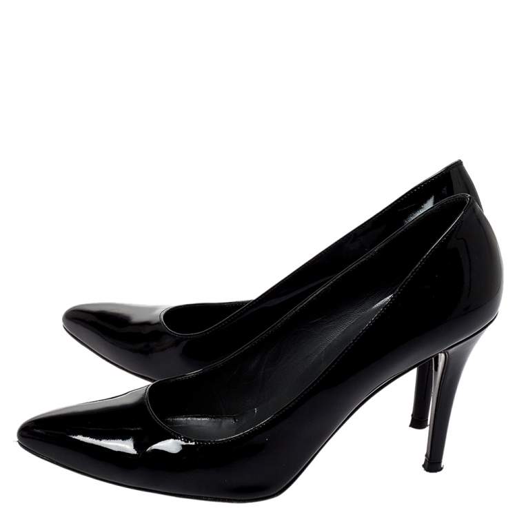 Pre Owned Stuart Weitzman Black Patent Leather Heist Pointed Toe Pumps Size 38.5