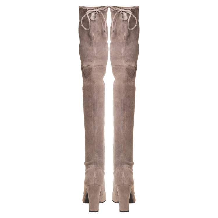 Pre Owned Stuart Weitzman Grey Suede Tie Land Over The Knee Block Heel Boots Size 36