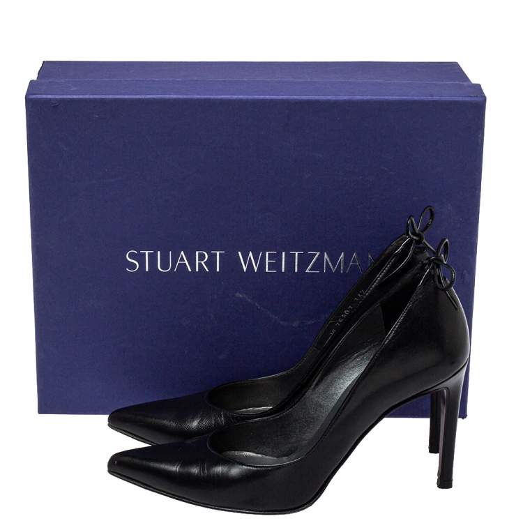 Pre Owned Stuart Weitzman Black Leather Peeka Bow Pumps Size 36.5
