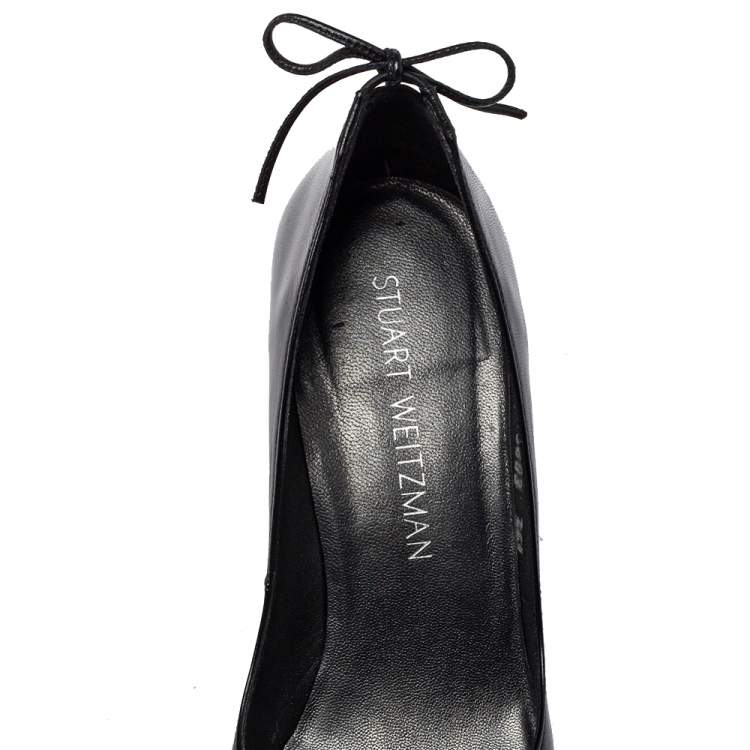 Pre Owned Stuart Weitzman Black Leather Peeka Bow Pumps Size 36.5