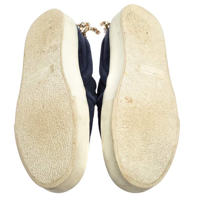 Pre Owned Stuart Weitzman Blue Suede Crystal Slip on Sneakers Size 38