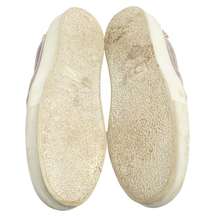 Pre Owned Stuart Weitzman Grey Suede Crystal Slip on Sneakers Size 38