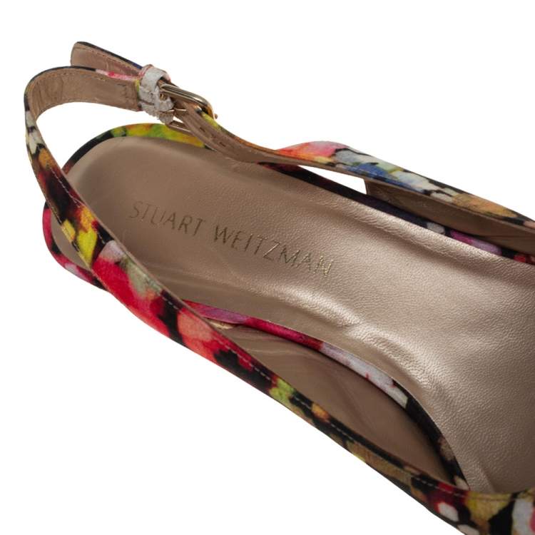 Pre Owned Stuart Weitzman Multicolor Brocade Fabric Cork Wedge Sandals Size 43.5