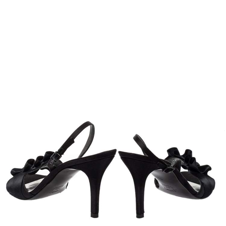Pre Owned Stuart Weitzman Black Satin Pleated Open Toe Sandals Size 43.5
