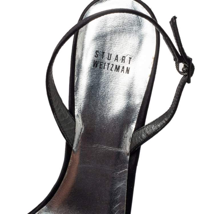 Pre Owned Stuart Weitzman Black Satin Pleated Open Toe Sandals Size 43.5