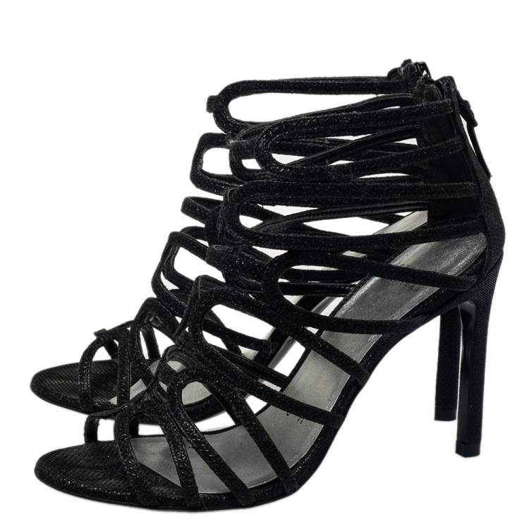 Pre Owned Stuart Weitzman Black Leather Loopdeloop Sandals Size 36.5
