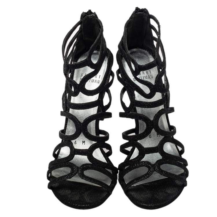 Pre Owned Stuart Weitzman Black Leather Loopdeloop Sandals Size 36.5
