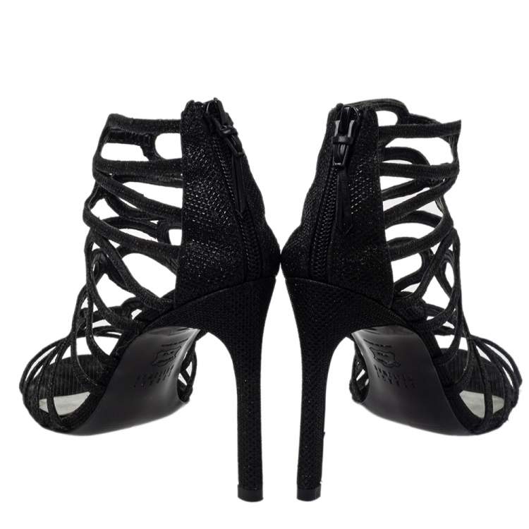 Pre Owned Stuart Weitzman Black Leather Loopdeloop Sandals Size 36.5
