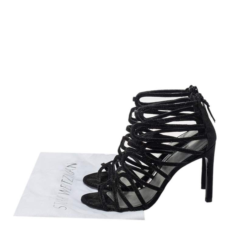Pre Owned Stuart Weitzman Black Leather Loopdeloop Sandals Size 36.5