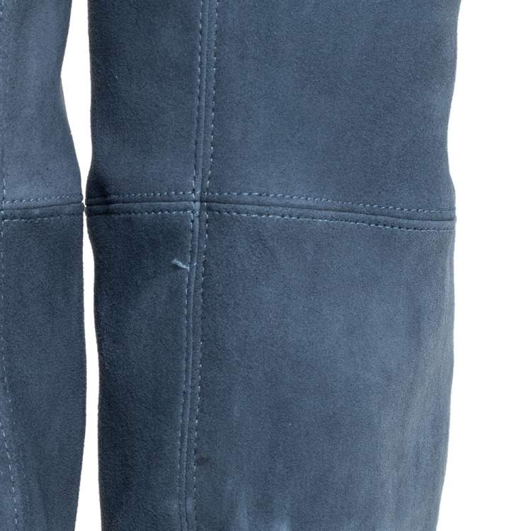 Pre Owned Stuart Weitzman Teal Blue Suede Highland Over The Knee Boots Size 38.5