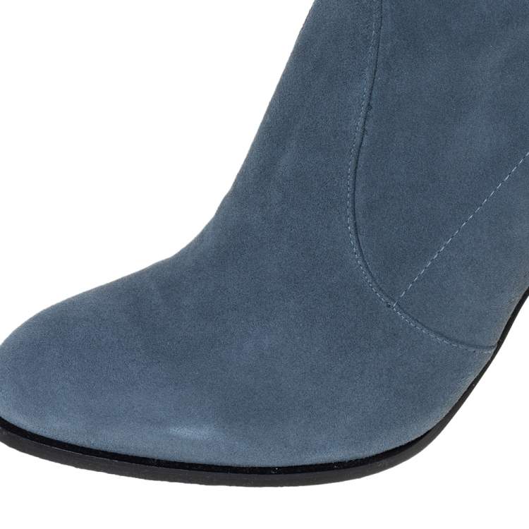 Pre Owned Stuart Weitzman Teal Blue Suede Highland Over The Knee Boots Size 38.5