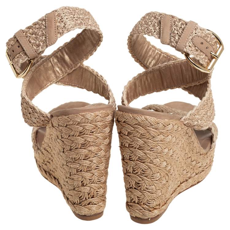 Pre Owned Stuart Weitzman Beige Braided Jute Wedge Sandals Size 41.5