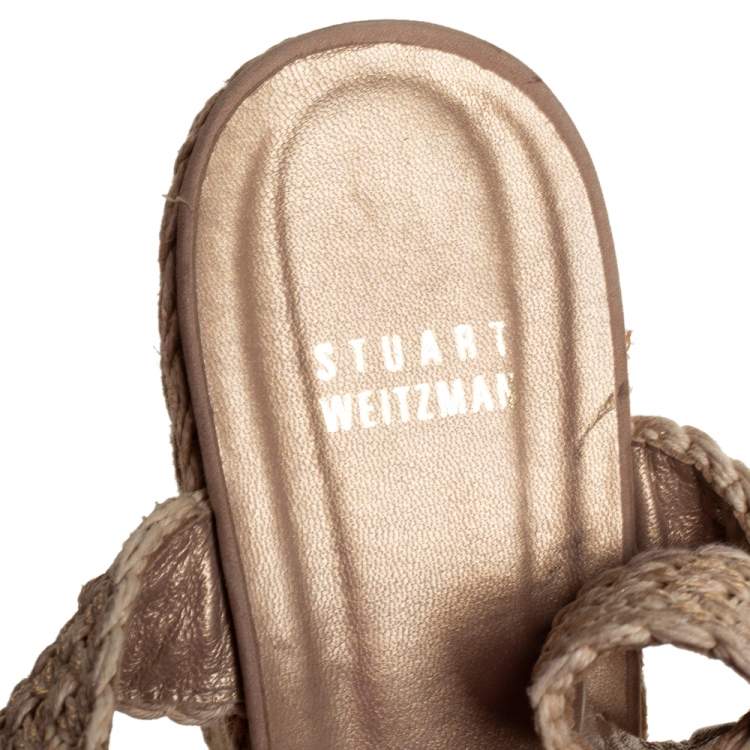 Pre Owned Stuart Weitzman Beige Braided Jute Wedge Sandals Size 41.5