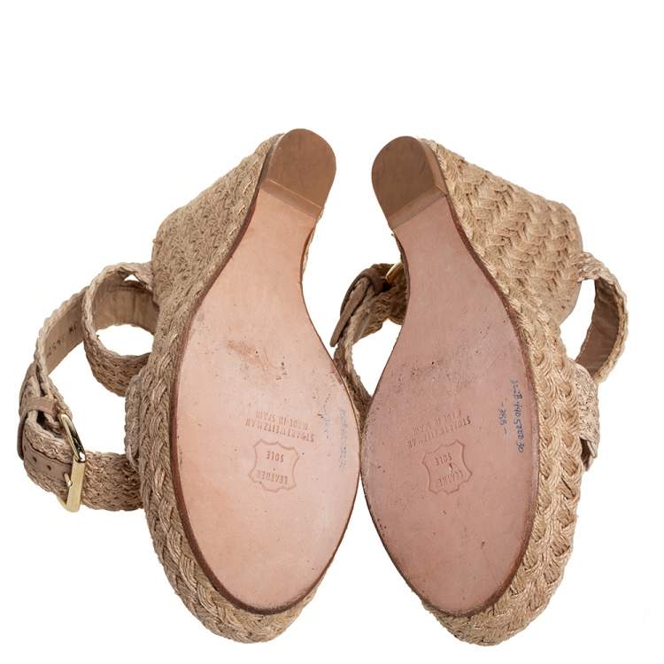 Pre Owned Stuart Weitzman Beige Braided Jute Wedge Sandals Size 41.5