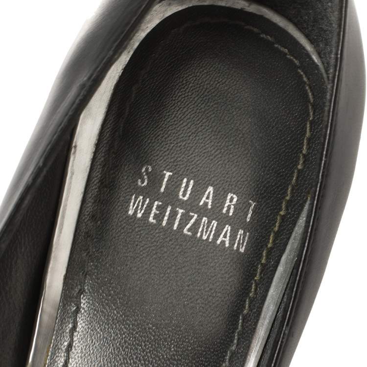 Pre Owned Stuart Weitzman Black Leather Platform Pumps Size 37.5