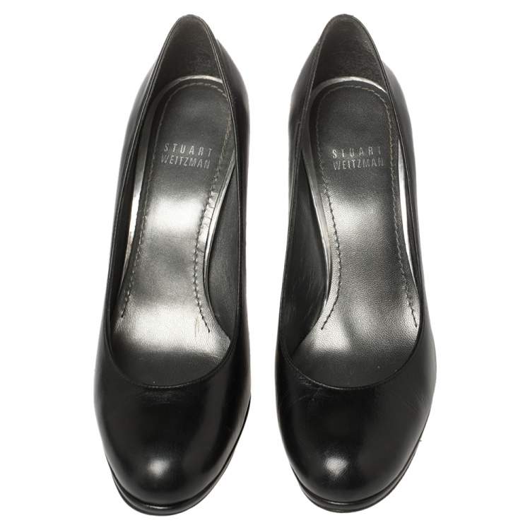 Pre Owned Stuart Weitzman Black Leather Platform Pumps Size 37.5