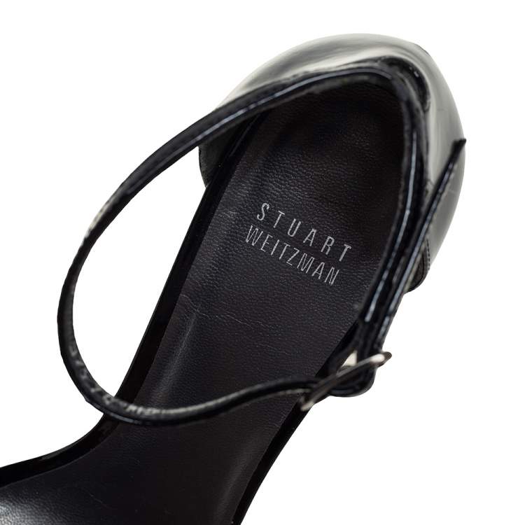مملوكة مسبقًا Stuart Weitzman Black Patent Leather Nudistsong 105 Sandals Size 39.5