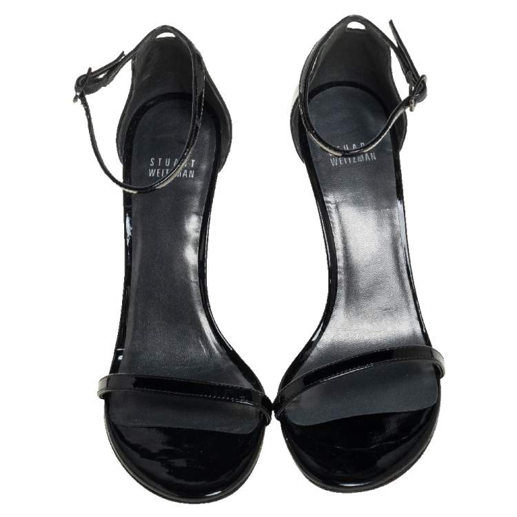 مملوكة مسبقًا Stuart Weitzman Black Patent Leather Nudistsong 105 Sandals Size 39.5