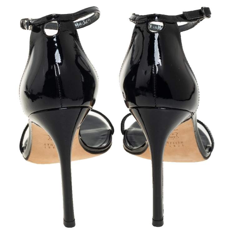 مملوكة مسبقًا Stuart Weitzman Black Patent Leather Nudistsong 105 Sandals Size 39.5
