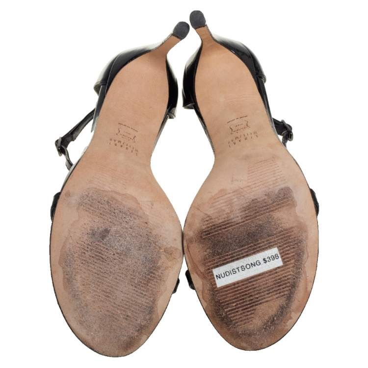 مملوكة مسبقًا Stuart Weitzman Black Patent Leather Nudistsong 105 Sandals Size 39.5