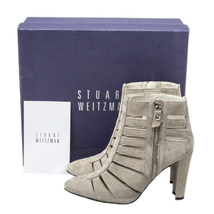 Pre Owned Stuart Weitzman Grey Suede Caged Ankle Boots Size 36