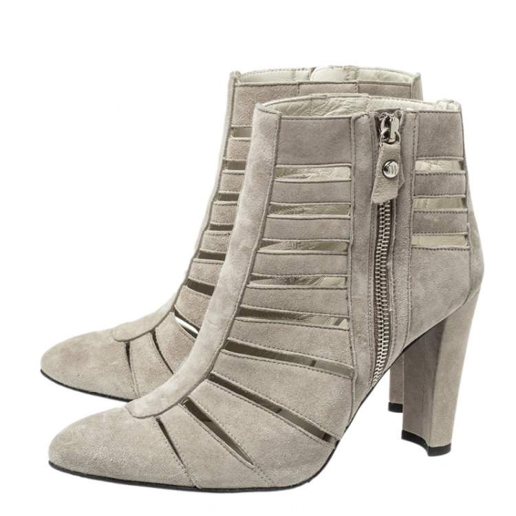 Pre Owned Stuart Weitzman Grey Suede Caged Ankle Boots Size 36