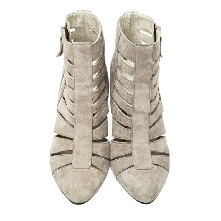 Pre Owned Stuart Weitzman Grey Suede Caged Ankle Boots Size 36