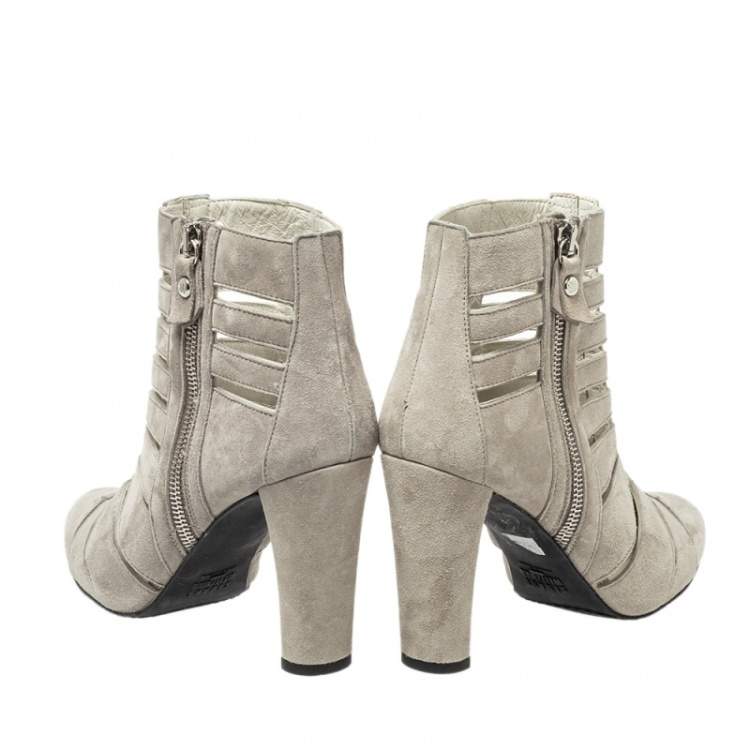 Pre Owned Stuart Weitzman Grey Suede Caged Ankle Boots Size 36