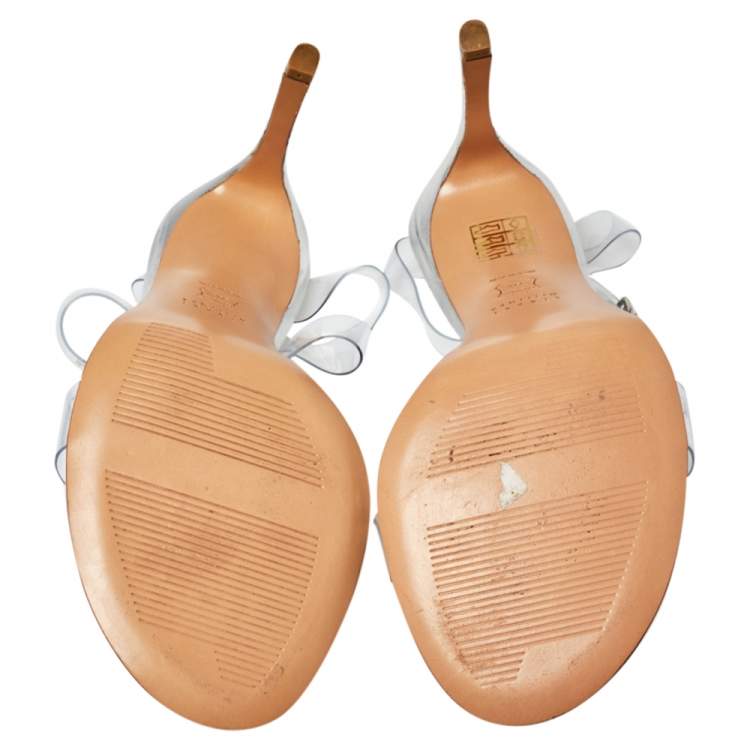 Pre Owned Stuart Weitzman Silver PVC Ankle Strap Sandals Size 38