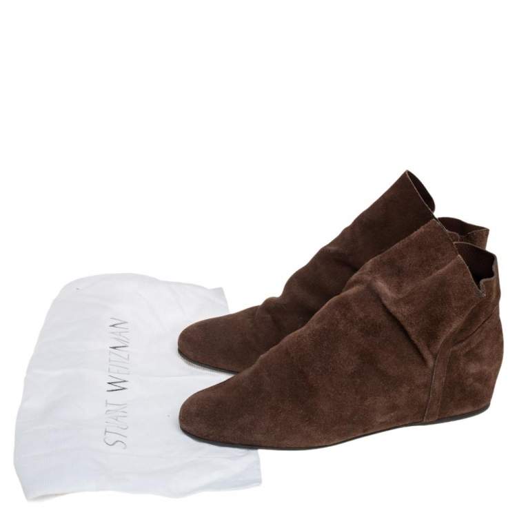 Pre Owned Stuart Weitzman Brown Suede Sprite Slouch Booties Size 39.5