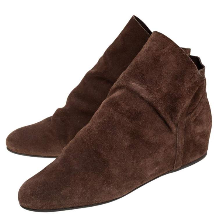 Pre Owned Stuart Weitzman Brown Suede Sprite Slouch Booties Size 39.5