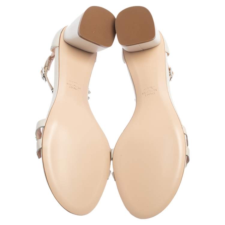 Pre Owned Stuart Weitzman White Leather Studded Sandals Size 40